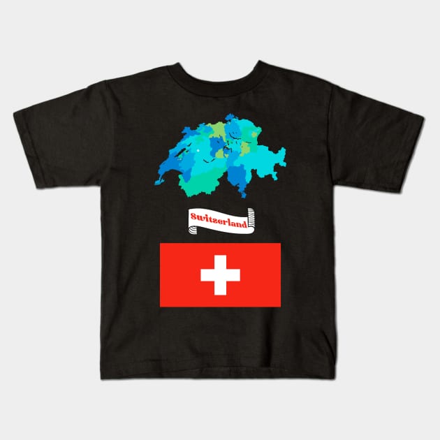 Switzerland Map Kids T-Shirt by Calisi